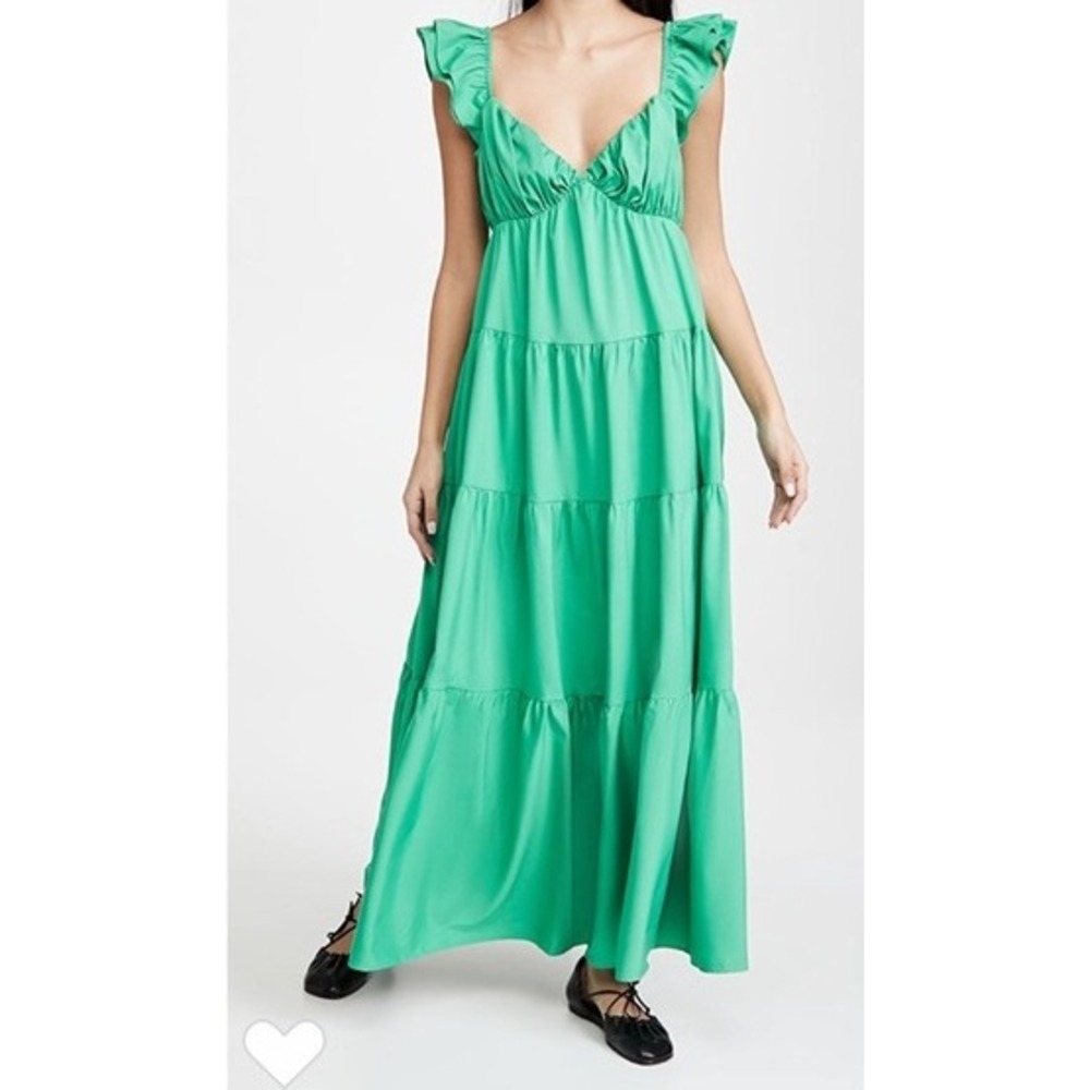 NWT English Factory Ruffle Sleeve Maxi Dress Green Womens M Spring Summer Easter